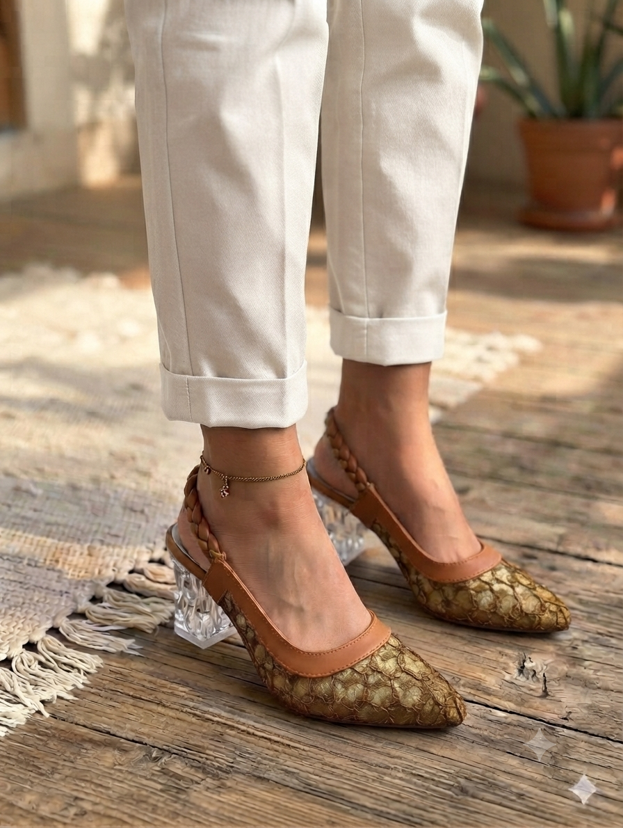 Sh034- Trending Net Face Heel Sandal