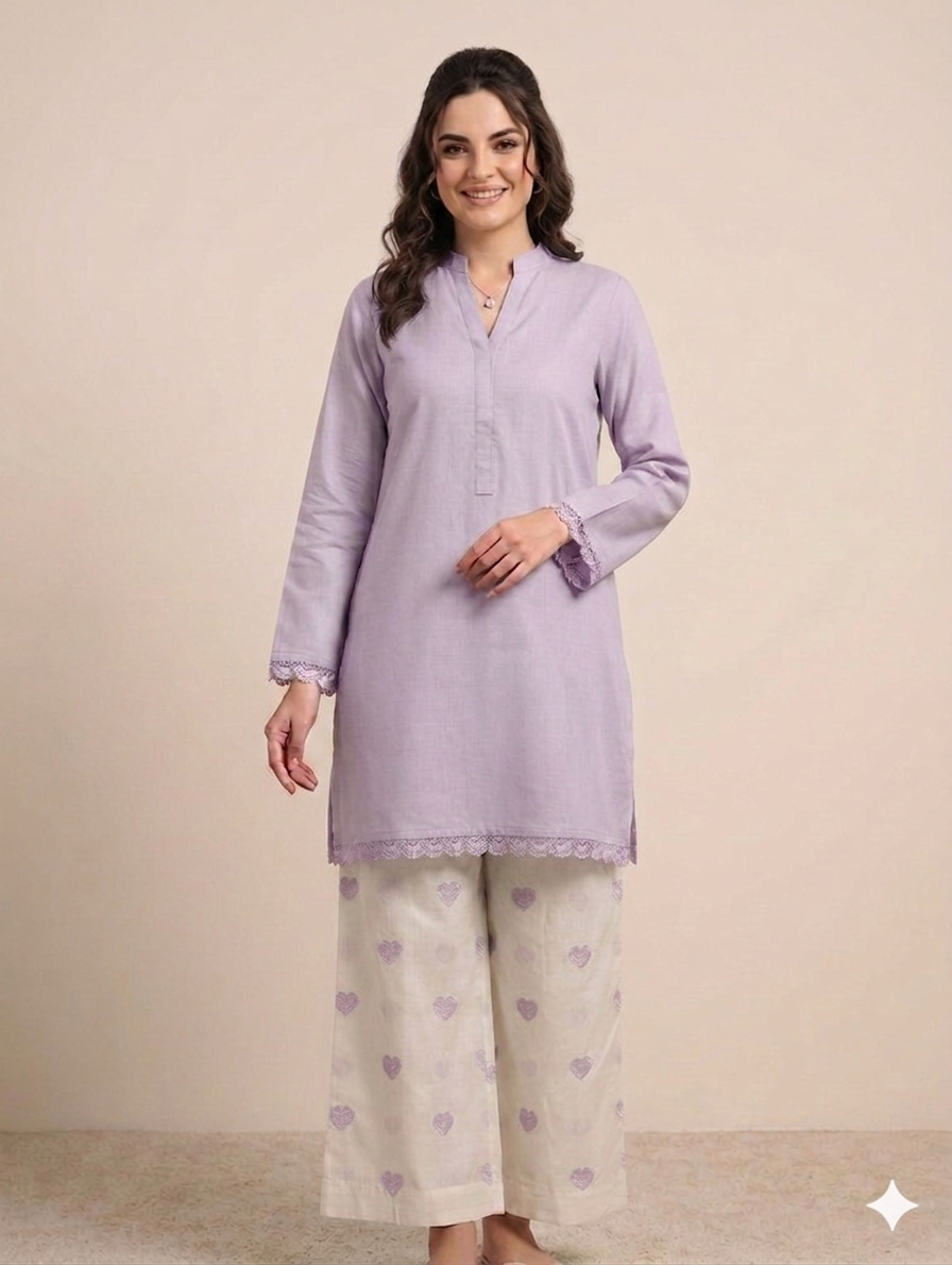 Cs053- 2pc Imported Cotton Heart Print Trouser With Shirt