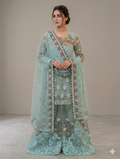 Lf090-3pc Net heavy Embroidered Frock With Net Embroidered Flapper And Dupatta