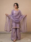 Lf094- 3pc Sheesha Silk handmade Shirt With Flapper And Dupatta