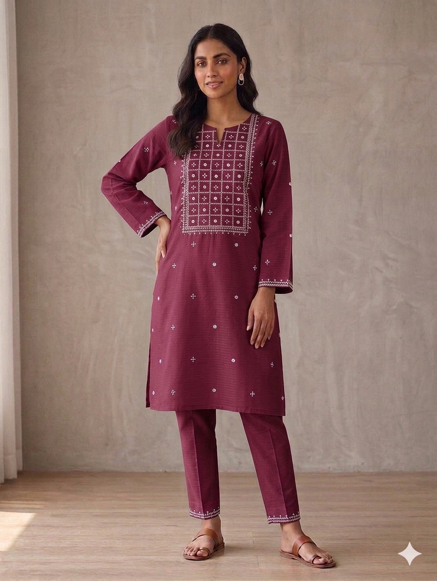 St132- Heavy Neck Embroidered Top