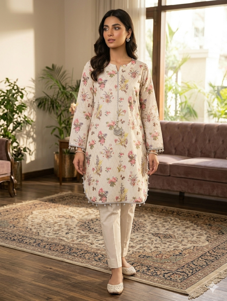 Lf028- Printed Sheesha Silk Shirt With Flapper And Printed Sheesha Silk Dupatta