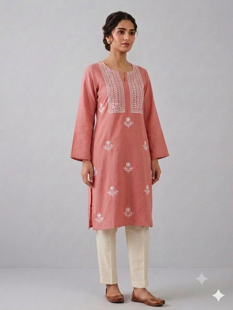 St122- Neckline Embroiderd Cotton Top