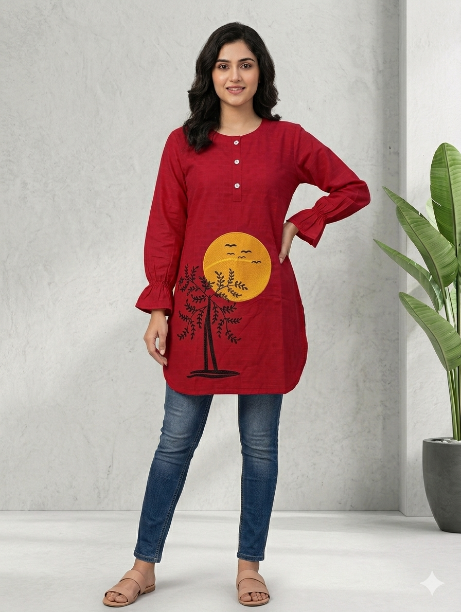 St123- Cotton Tree-Sun Embroidered Top