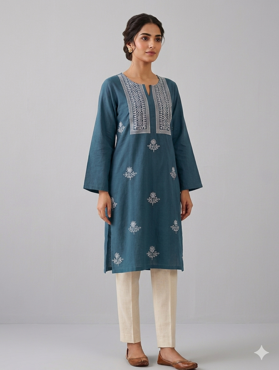 St122- Neckline Embroiderd Cotton Top
