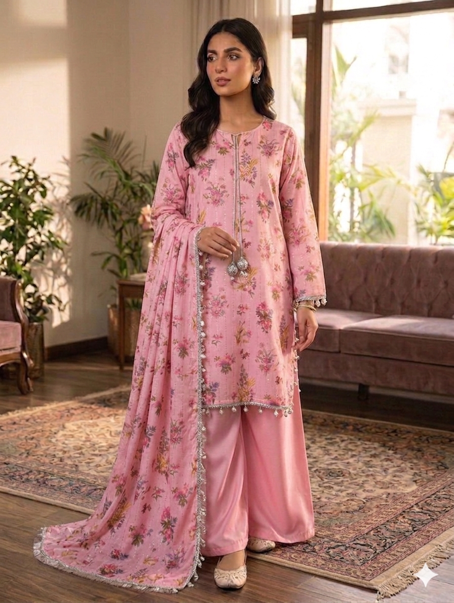 Lf028- Printed Sheesha Silk Shirt With Flapper And Printed Sheesha Silk Dupatta