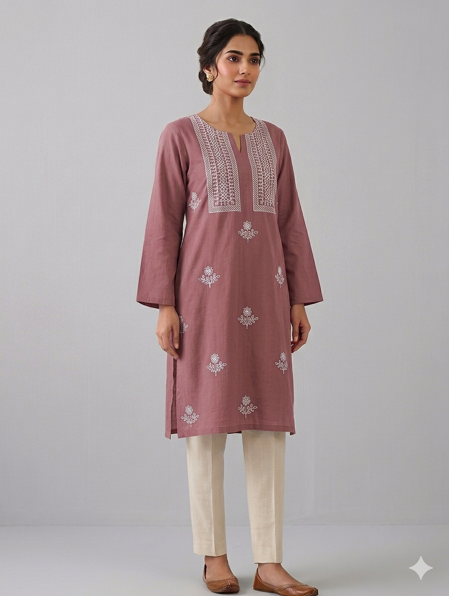 St122- Neckline Embroiderd Cotton Top