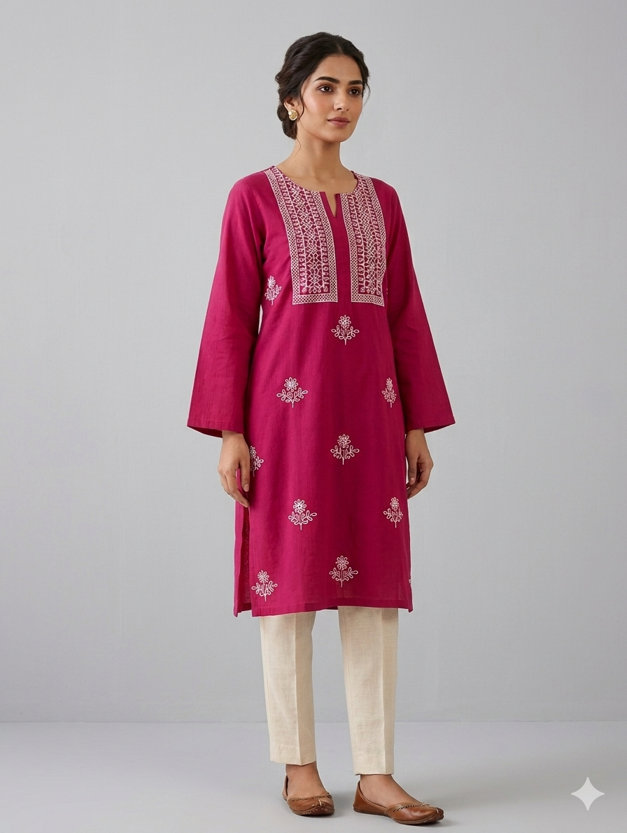 St122- Neckline Embroiderd Cotton Top