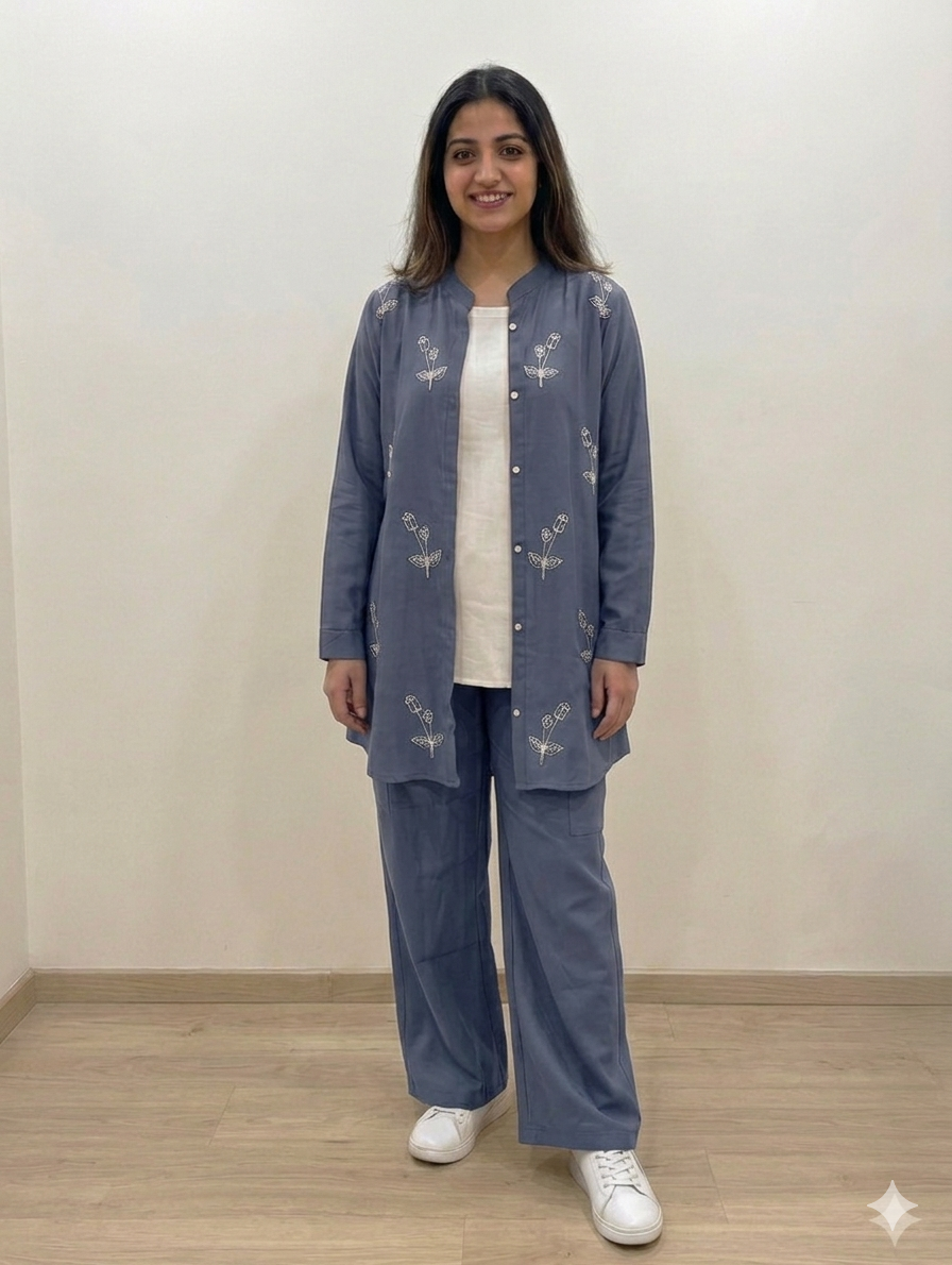 Cs052- 3pc Imported Grip Cordset- Embroidered Button Down Shirt With Inner And Cargo Trouser