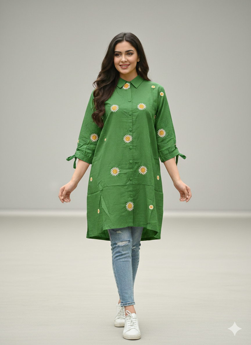 St120-Sunflower Collar Tail Top