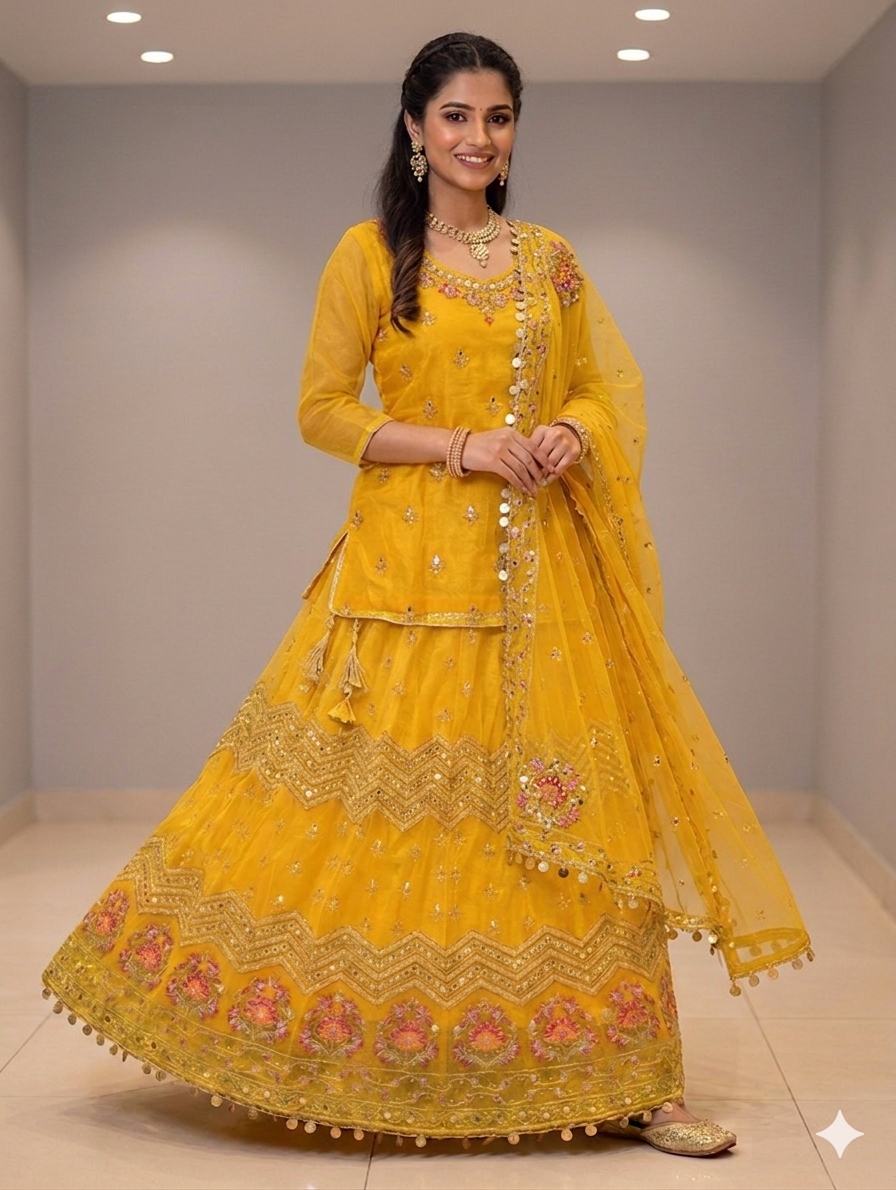 Lf092-3pc Heavy Kashee’s Viral Handmade Organza Lehnga With Handmade Kurti And Dupatta