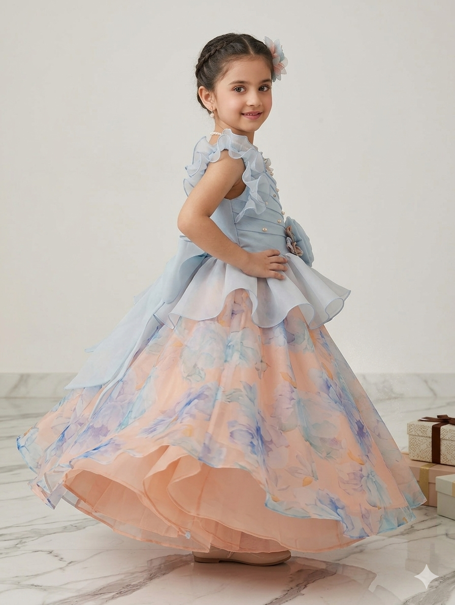 Ff034- Organza Printed Barbie Frock