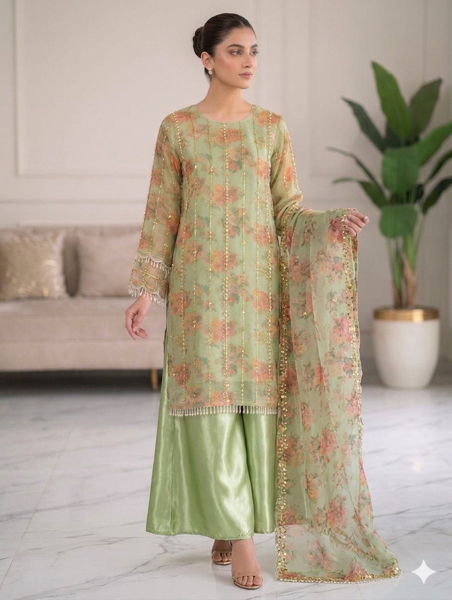 Lf031- 3pc Print Hania Aamir Working Shirt With Flapper And Printed Dupatta