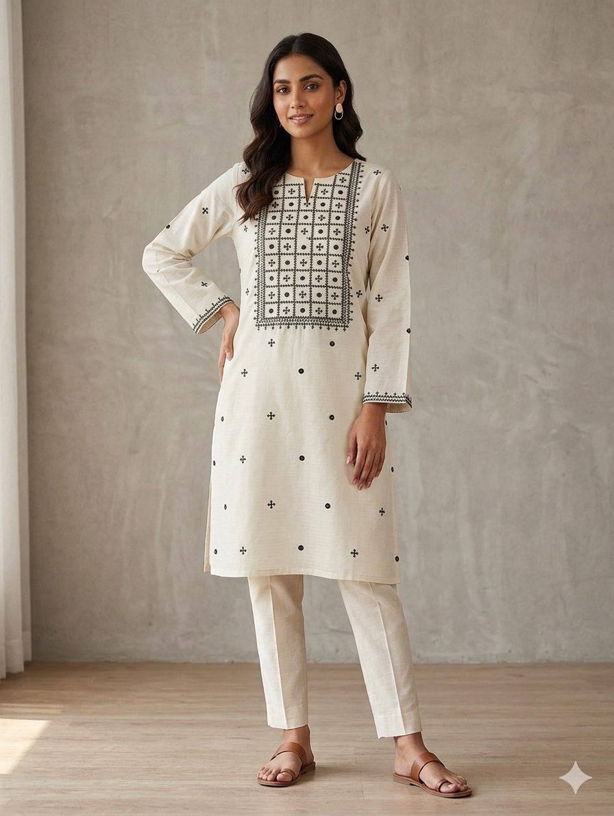 St132- Heavy Neck Embroidered Top