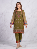 Lf043- 3pc Organza Working Dupatta With Trouser And Contrast Net Embroidered Dupatta