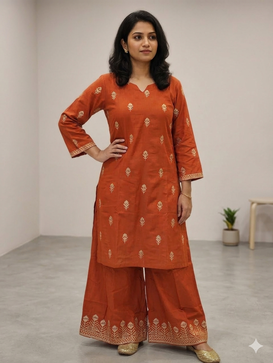 S003- 2pc Slub Embroidered Short Shirt With Flapper