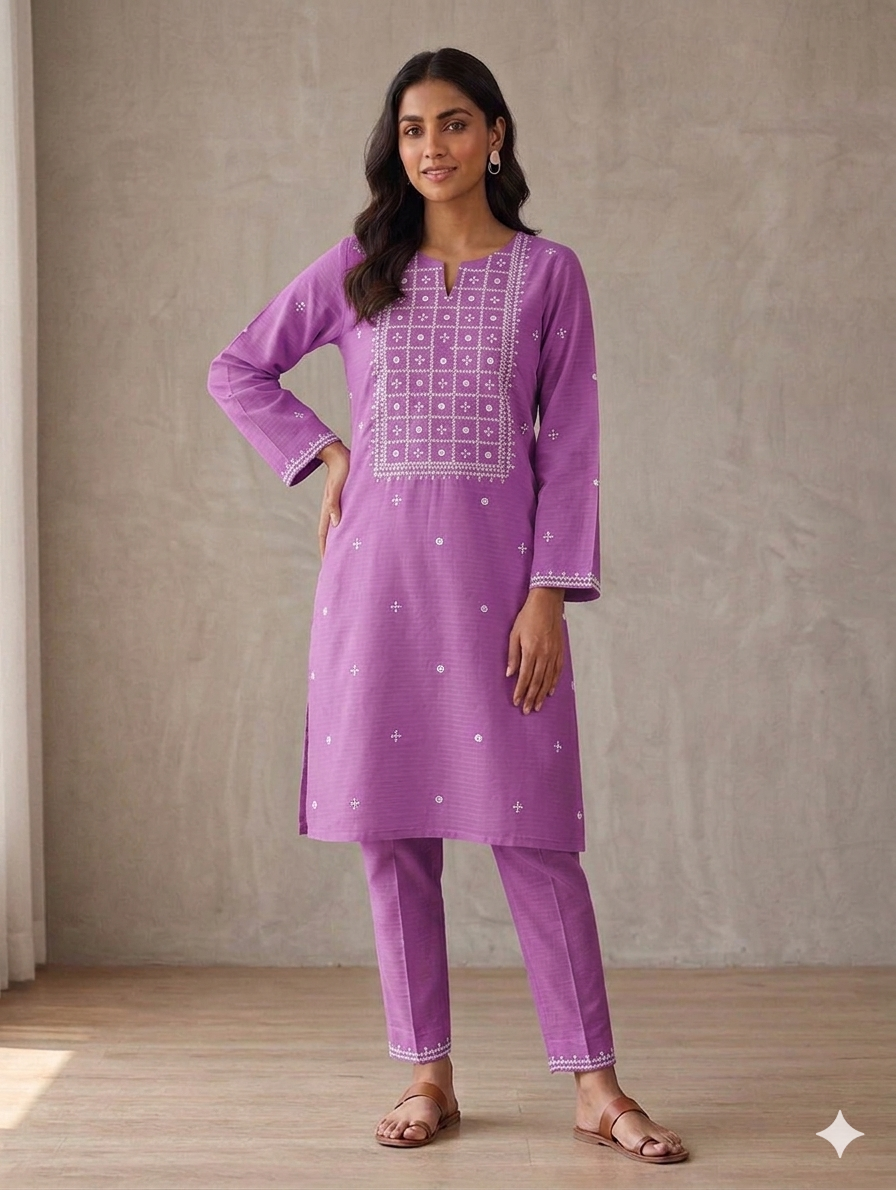 St132- Heavy Neck Embroidered Top