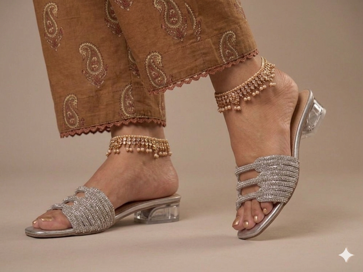 Sh031- Fancy Crystal Block Heel Chapal