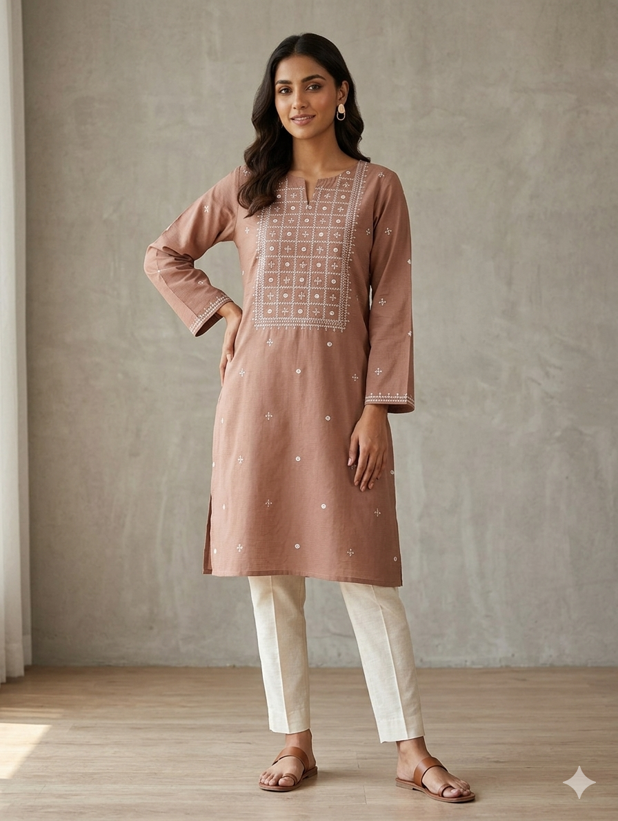 St132- Heavy Neck Embroidered Top