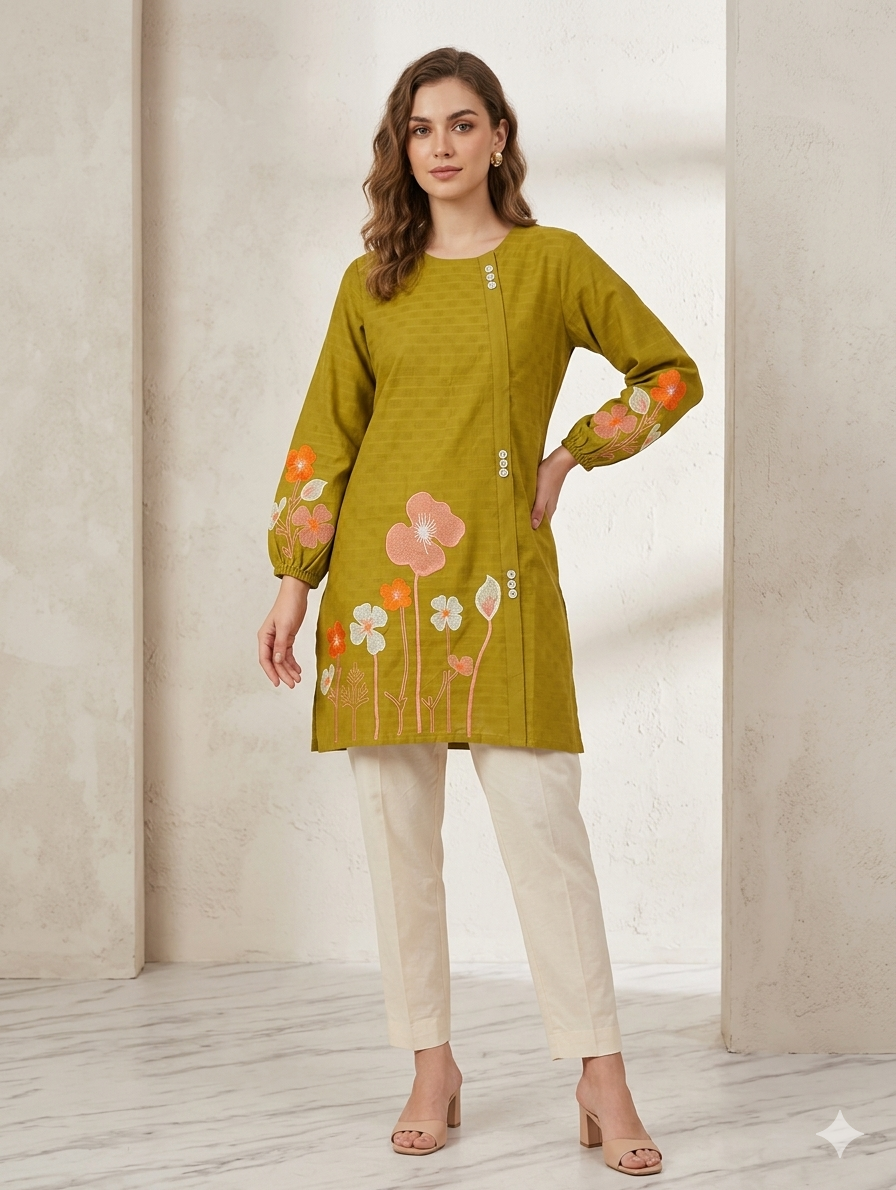 St124- Cotton Multi Floral Embroidered Top
