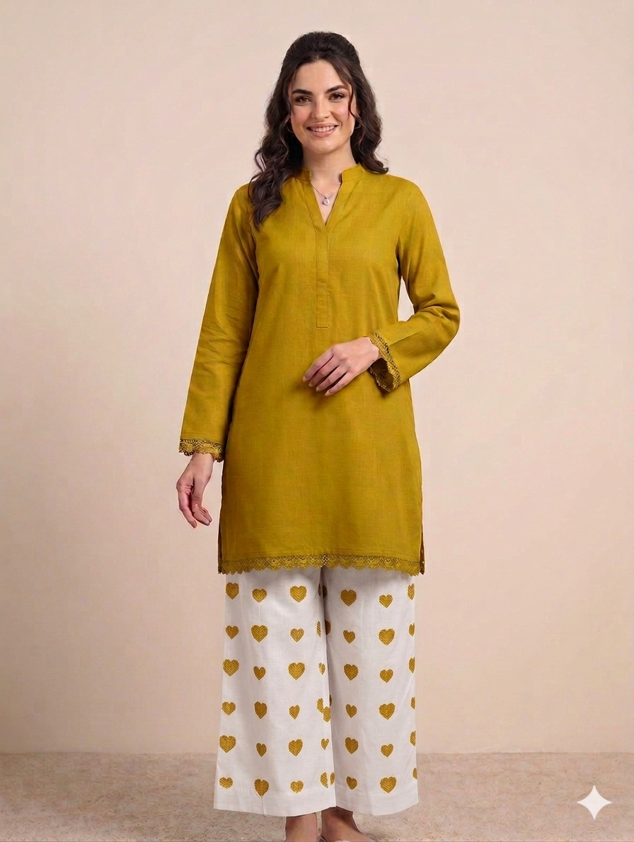 Cs053- 2pc Imported Cotton Heart Print Trouser With Shirt