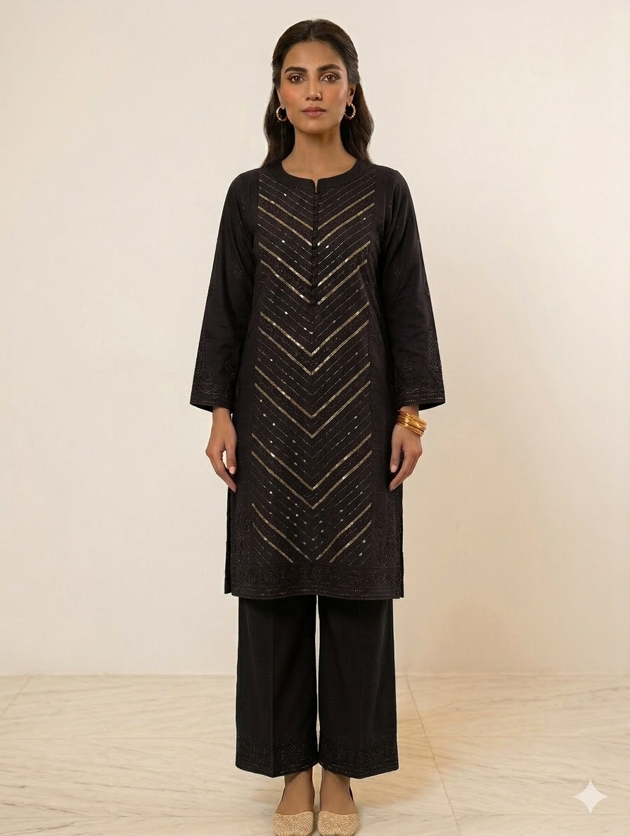 S001- 2pc Slub Sequence Work Shirt With Trouser